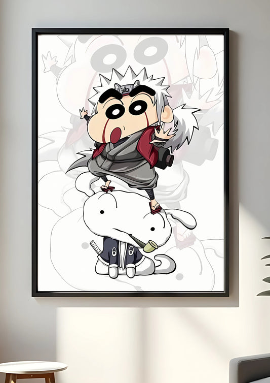 Jiraiya with shinchan and shiro poster || Naruto poster