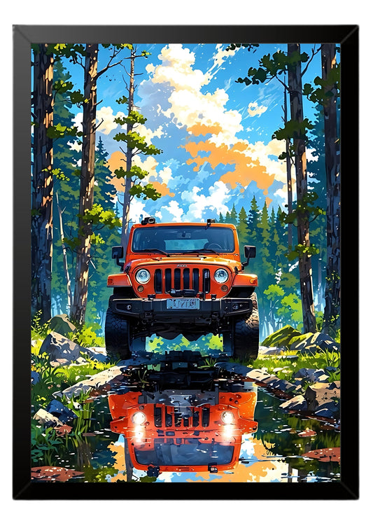 jeep in forest poster || car poster