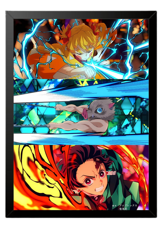 Tanjiro Kamado, Zenitsu Agatsuma, and Inosuke Hashibira poster || Demon Slayer poster