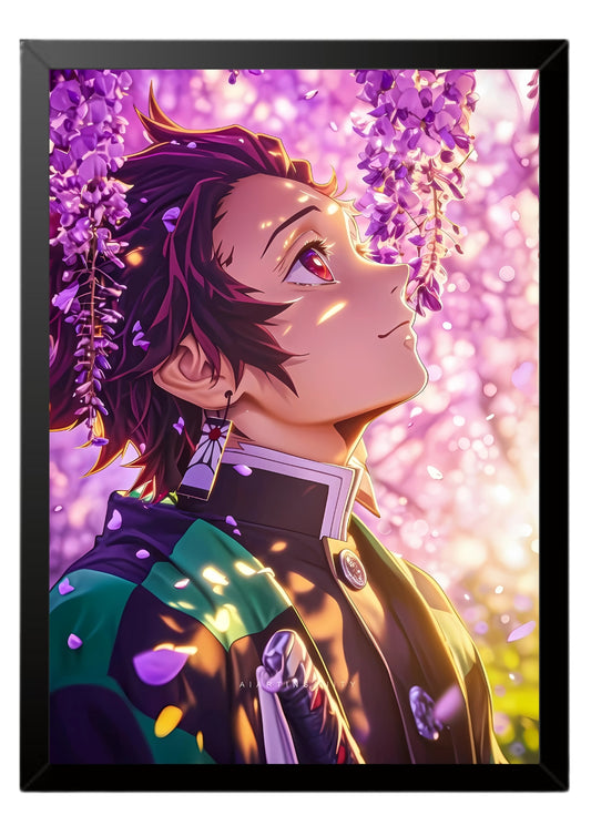 Tanjiro Kamado with wisteria flower  poster || Demon Slayer poster